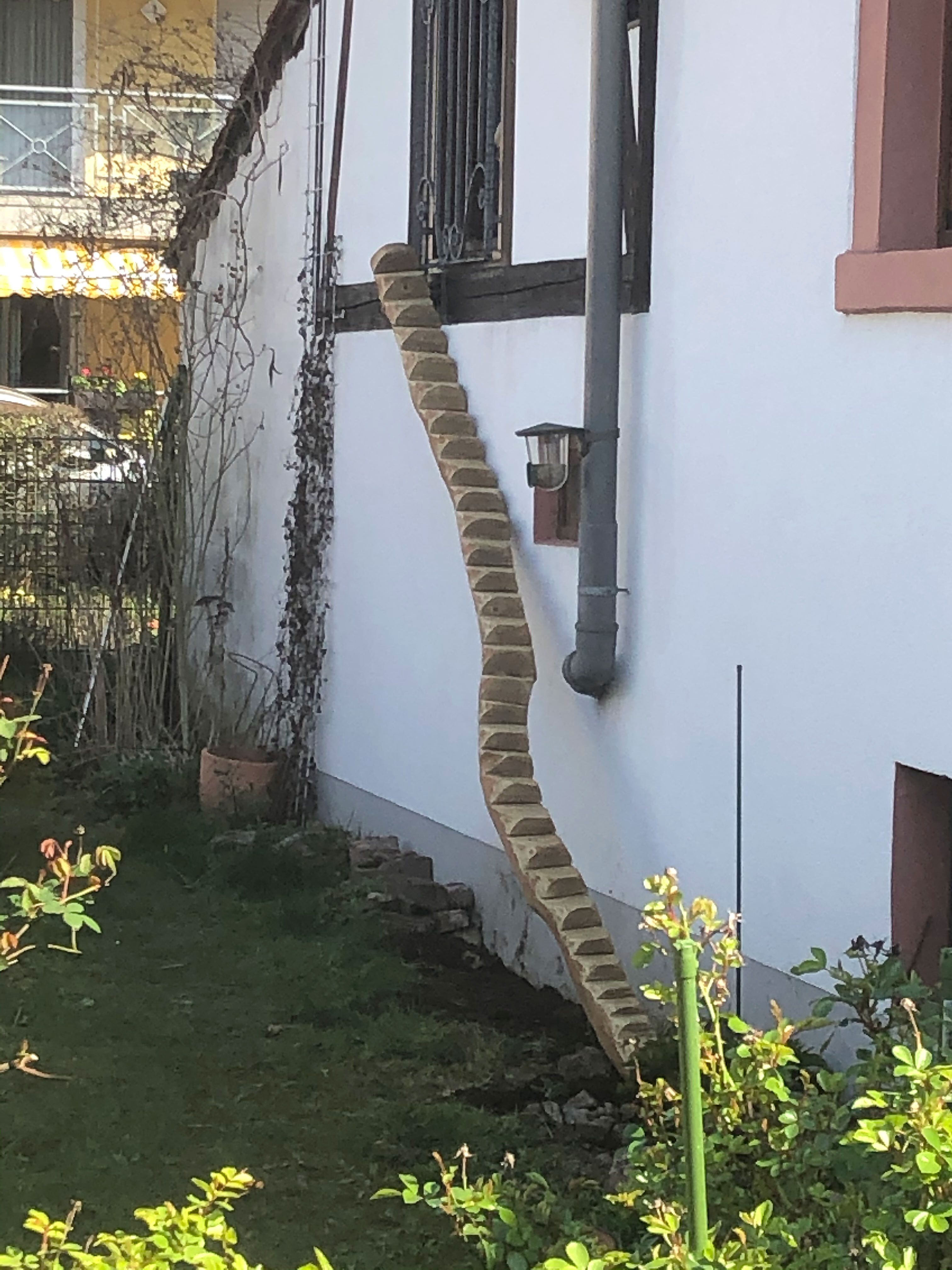 Sie sehen eine aus einem Naturstamm herausgesägte Katzentreppe